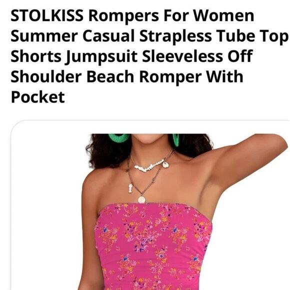 Stolkiss Women’s Romper Strapless Tube Top Smocked Pockets Stretch Size Large - Picture 4 of 7